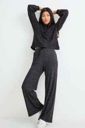 C&A Gebreid Regular Fit Recycled Broek Dames Donkergrijs | 0356UZENF