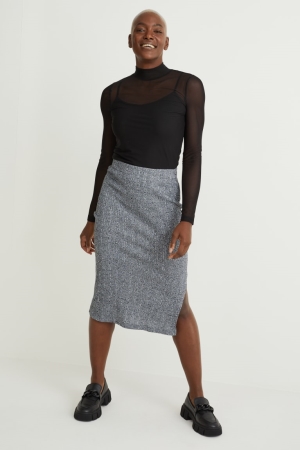 C&A Gebreid Rokken Dames Grijs | 5923TWYBV
