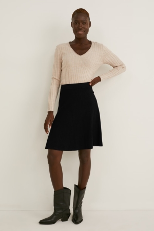 C&A Gebreid Rokken Dames Zwart | 6470RHQAB