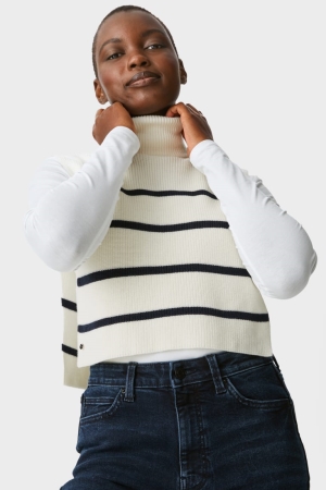 C&A Gebreid Slipover Gestreept Hoodie Dames Wit | 0942HYMES