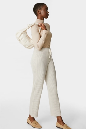 C&A Gebreid With Cashmere Wol Blend Broek Dames Beige | 6428WULKE