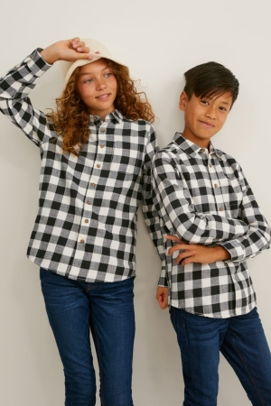 C&A Genderneutral Organic Katoenen Check Overhemd Jongens Zwart Grijs | 1548EIWPR