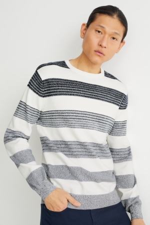 C&A Gestreept Jumpers Heren Wit Blauw | 2695FBLRQ