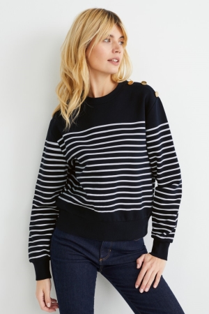 C&A Gestreept Sweatshirts Dames Donkerblauw | 8317CDQAU