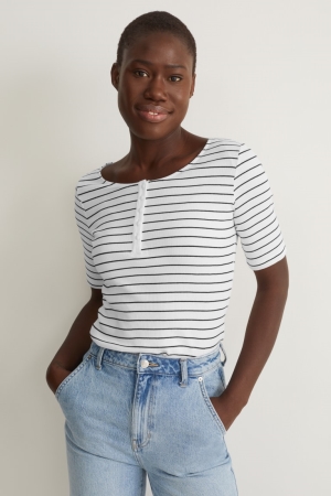 C&A Gestreept T-shirts Dames Wit Zwart | 6351JIFKM