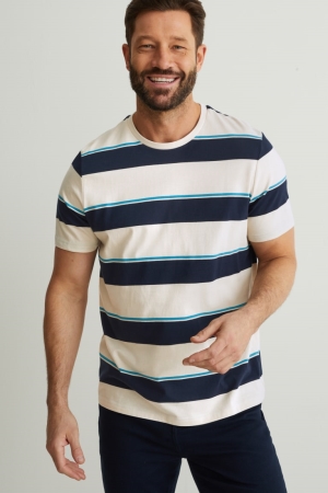 C&A Gestreept T-shirts Heren Lichtbeige | 8019IQJXN