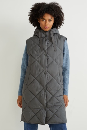 C&A Gewatteerd Gilet With Hood Bionic-finish®eco Recycled Jassen Dames Donkergroen | 5307WJYXQ