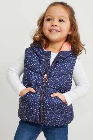 C&A Gewatteerd Gilet With Hood Recycled Polka Dot Jassen Meisjes Donkerblauw | 3580YARKV