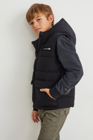 C&A Gewatteerd Gilet With Hood Recycled Jassen Meisjes Zwart | 5486HDPLQ