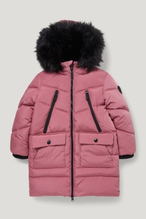 C&A Gewatteerd With Hood And Faux Fur Trim Recycled Jassen Meisjes Roze | 0619UMWSG