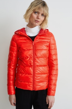 C&A Gewatteerd With Hood Recycled Jassen Dames Rood | 0458VSCDJ