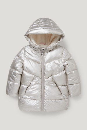C&A Gewatteerd With Hood Shiny Jassen Meisjes Zilver | 8536IMKFJ