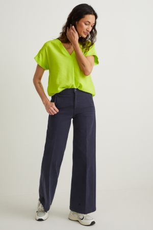 C&A High Taille Brede Leg Broek Dames Donkerblauw | 4681GILFH