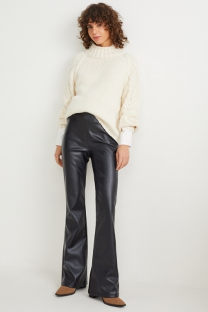 C&A High Taille Flared Faux Leren Broek Dames Zwart | 4269AOLVF