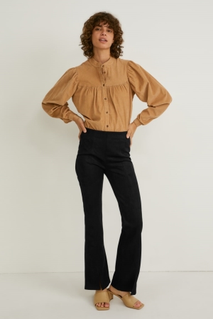 C&A High Taille Flared Faux Suede Recycled Broek Dames Zwart | 2374EBNVU