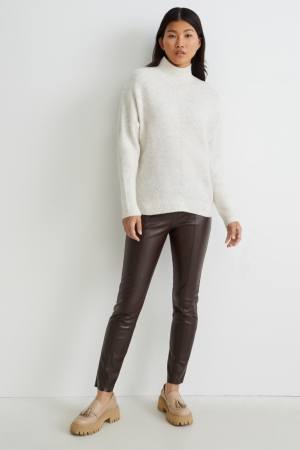 C&A High Taille Mager Fit Faux Leren Broek Dames Donkerbruin | 5469UJZXW
