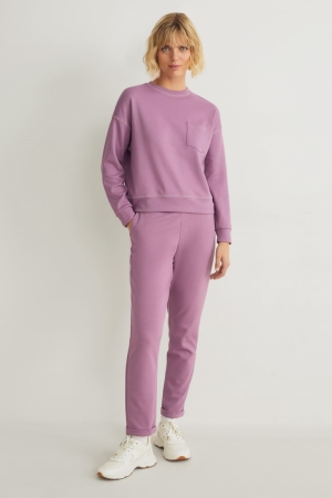 C&A Jersey Mager Fit Broek Dames Paars | 1367UJIOB