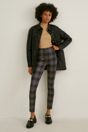 C&A Jersey Mager Fit Recycled Check Broek Dames Zwart Grijs | 9457YXSDU