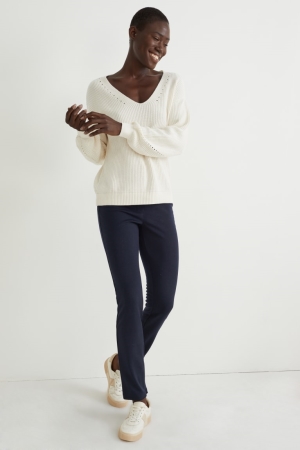 C&A Jersey Rechtdoor Fit With Recycled Polyester Broek Dames Donkerblauw | 5239BEUOP