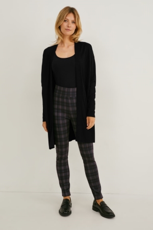 C&A Jersey Recycled Check Broek Dames Zwart | 4962IUBGK