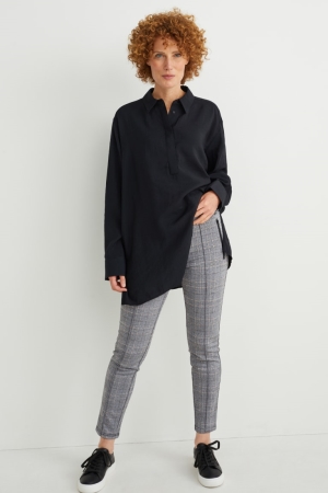 C&A Jersey Slim Fit Check Broek Dames Zwart Wit | 8235GJWFC