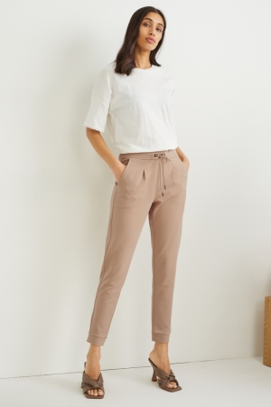 C&A Jersey Tapered Fit Broek Dames Beige | 5370DMAWG