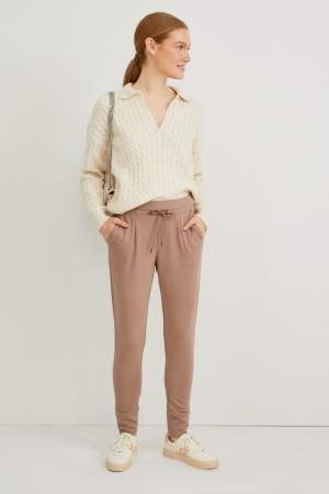 C&A Jersey Tapered Fit Broek Dames Havanna | 3045FCBLM