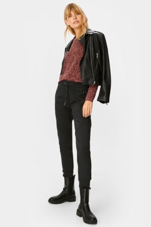 C&A Jersey Tapered Fit Broek Dames Zwart | 8426EWGJD