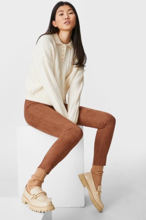 C&A Leggings Faux Suede Broek Dames Havanna | 5149BHTMY
