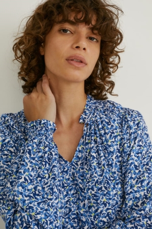 C&A Lenzing™ Ecovero™ Floral Blouse Dames Donkerblauw Wit | 3205QUOYD