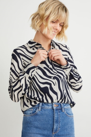 C&A Lenzing™ Ecovero™ Patterned Blouse Dames Donkerblauw Wit | 5416CSOFG