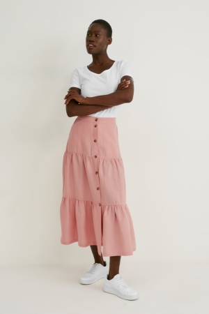 C&A Linen Blend Rokken Dames Roze | 2135VDELX
