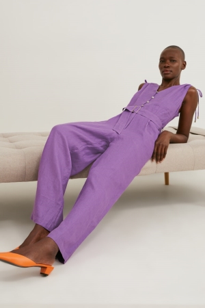 C&A Linen Jumpsuit Dames Paars | 6280FCEOK