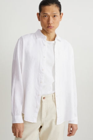 C&A Linen Regular Fit Cutaway Collar Overhemd Heren Wit | 0618KJLZX