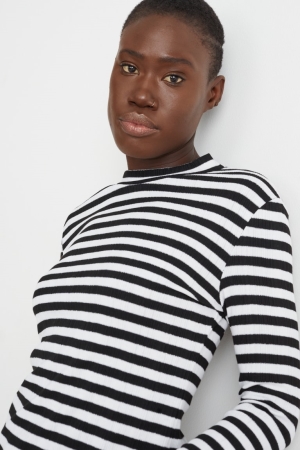 C&A Long Sleeve Gestreept Topjes Dames Wit Zwart | 2590XSCHY