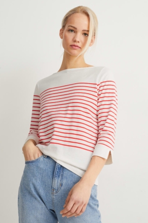 C&A Long Sleeve Gestreept Topjes Dames Wit Rood | 5170CHXTW