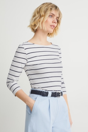 C&A Long Sleeve Gestreept Topjes Dames Wit | 6528CPAVX