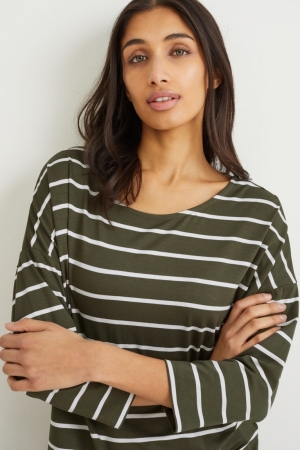 C&A Long Sleeve Lenzing™ Ecovero™ Gestreept Topjes Dames Donkergroen | 8763IDLXF