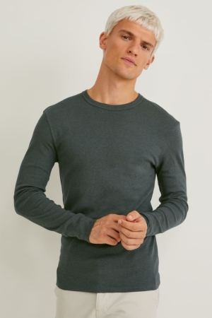 C&A Long Sleeve Organic Katoenen Topjes Heren Donkergroen | 1634HYDCX