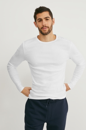 C&A Long Sleeve Organic Katoenen Topjes Heren Wit | 3679KOMQV