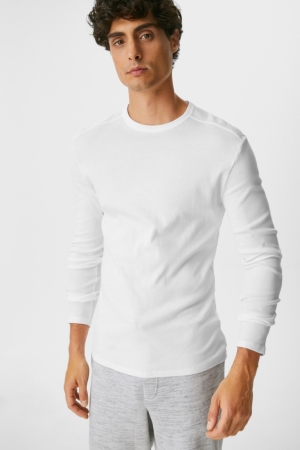 C&A Long Sleeve Organic Katoenen Topjes Heren Wit | 8536YIQPK