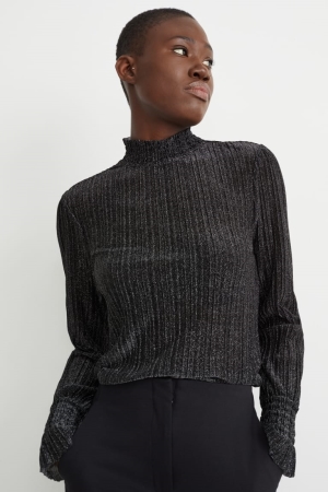 C&A Long Sleeve Shiny Topjes Dames Zwart | 4821WKPYM