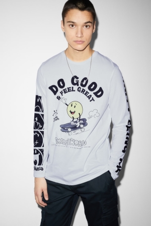 C&A Long Sleeve Smileyworld® Topjes Heren Wit | 6798UPRGH