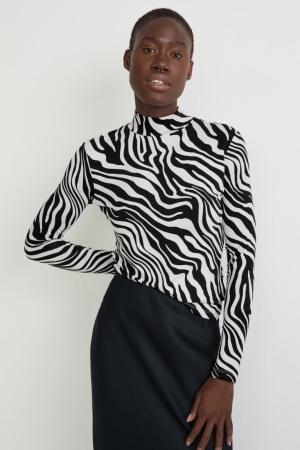 C&A Long Sleeve Topjes Dames Zwart Wit | 0195MGCOJ