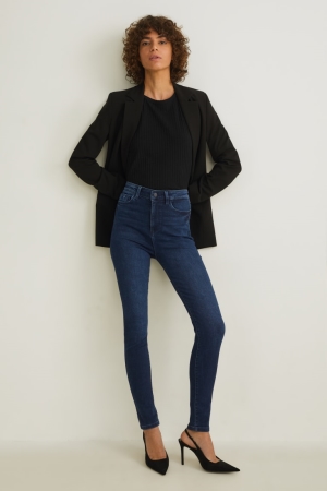 C&A Mager High Rise Lycra® Jeans Dames Blauw Donkerblauw | 2164FATRV