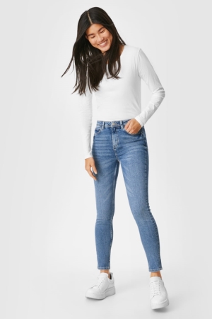 C&A Mager High Taille Jeans Dames Blauw | 6315MCXZW