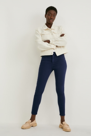 C&A Mager High Taille One Size Fits More Jeans Dames Donkerblauw | 7083WZROA