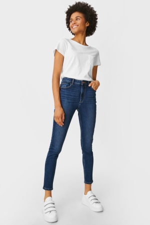 C&A Mager High Taille Recycled Jeans Dames Blauw | 5801BJZPU