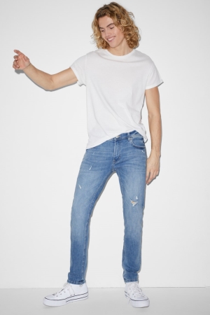 C&A Mager Lycra® With Recycled Katoenen Jeans Heren Blauw Lichtblauw | 4082XHORG