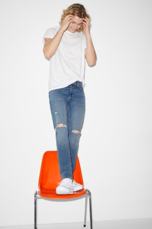 C&A Mager With Recycled Katoenen Jeans Heren Blauw Lichtblauw | 5126VJARY